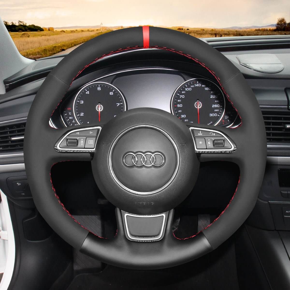 MEWANT Car Steering Wheel Cover for Audi A1 (8X) A3 (8V) Sportback A4 (B8) Avant A5 (8T) A6 (C7) A7 (G8) A8 (D4) Q3 (8U) Q5 (8R) - Alcantara, Leather, Carbon Fiber, Easy Install, Non - Slip, Best Steering Wheel Cover