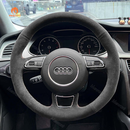 MEWANT Car Steering Wheel Cover for Audi A1 (8X) A3 (8V) Sportback A4 (B8) Avant A5 (8T) A6 (C7) A7 (G8) A8 (D4) Q3 (8U) Q5 (8R) - Alcantara, Leather, Carbon Fiber, Easy Install, Non - Slip, Best Steering Wheel Cover