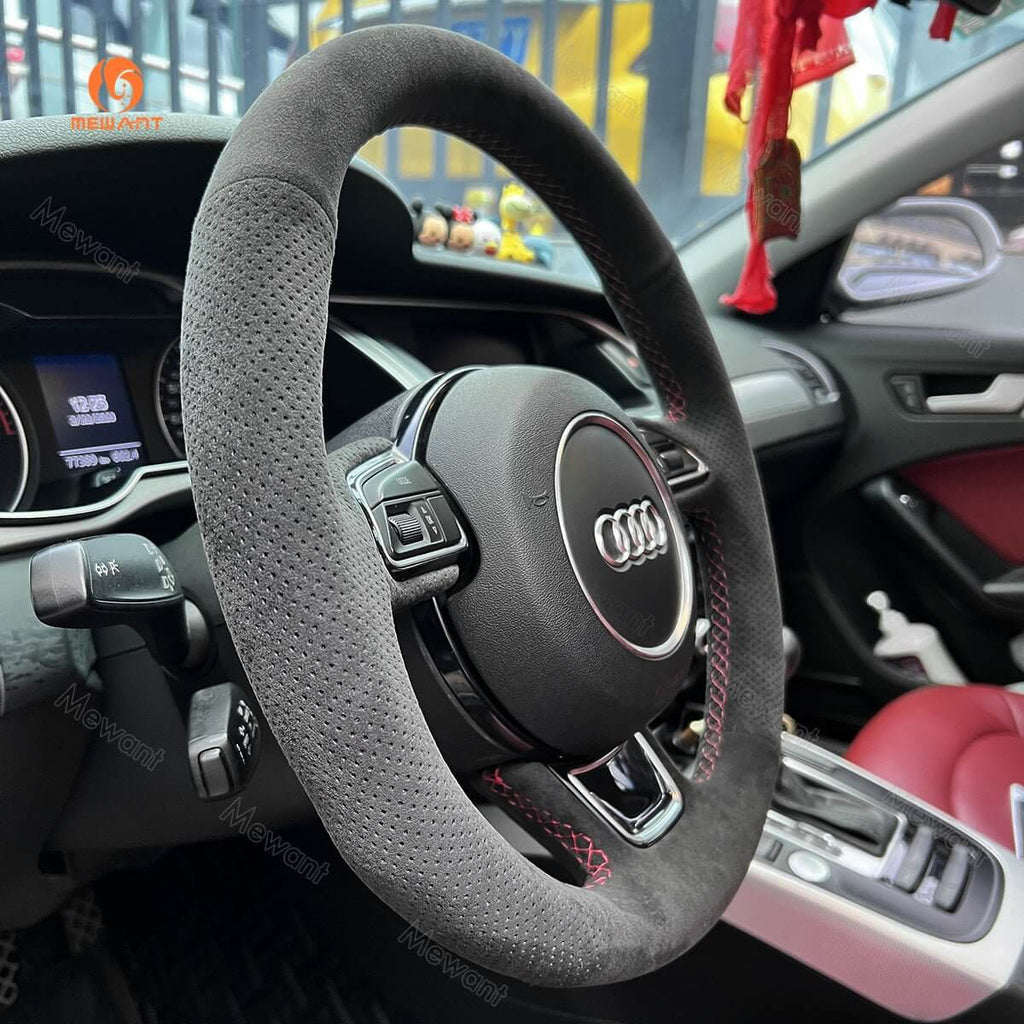 MEWANT Car Steering Wheel Cover for Audi A1 (8X) A3 (8V) Sportback A4 (B8) Avant A5 (8T) A6 (C7) A7 (G8) A8 (D4) Q3 (8U) Q5 (8R) - Alcantara, Leather, Carbon Fiber, Easy Install, Non - Slip, Best Steering Wheel Cover