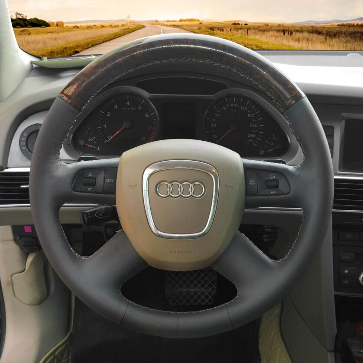 MEWANT Car Steering Wheel Cover for Audi A3 / A4 (B8) / A6 (C6) / A8 A8 L / Q5 / Q7 / S8 - Alcantara, Leather, Carbon Fiber, Easy Install, Non - Slip, Best Steering Wheel Cover