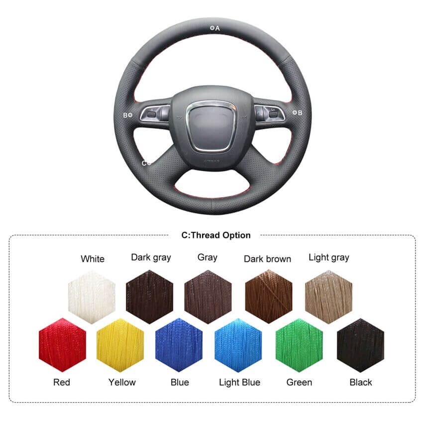 MEWANT Car Steering Wheel Cover for Audi A3 / A4 (B8) / A6 (C6) / A8 A8 L / Q5 / Q7 / S8 - Alcantara, Leather, Carbon Fiber, Easy Install, Non - Slip, Best Steering Wheel Cover