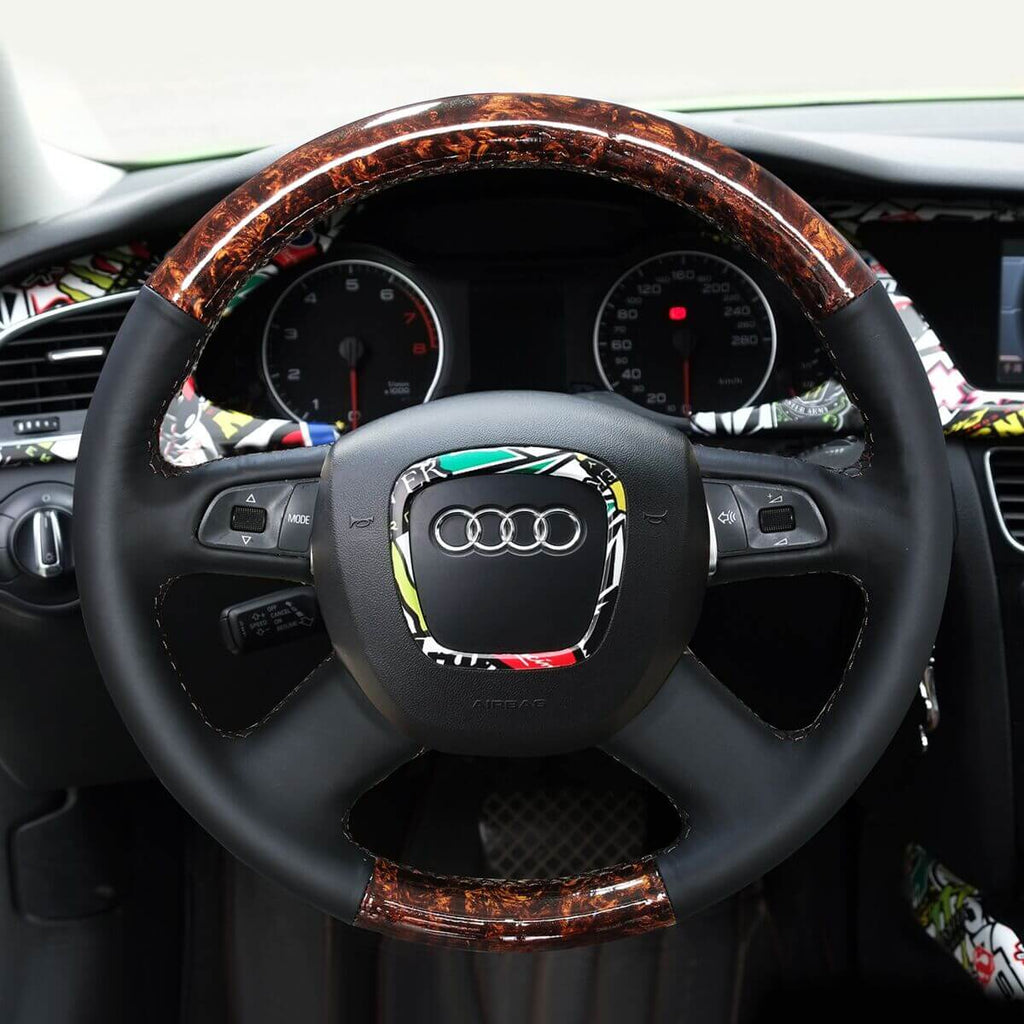 MEWANT Car Steering Wheel Cover for Audi A3 / A4 (B8) / A6 (C6) / A8 A8 L / Q5 / Q7 / S8 - Alcantara, Leather, Carbon Fiber, Easy Install, Non - Slip, Best Steering Wheel Cover
