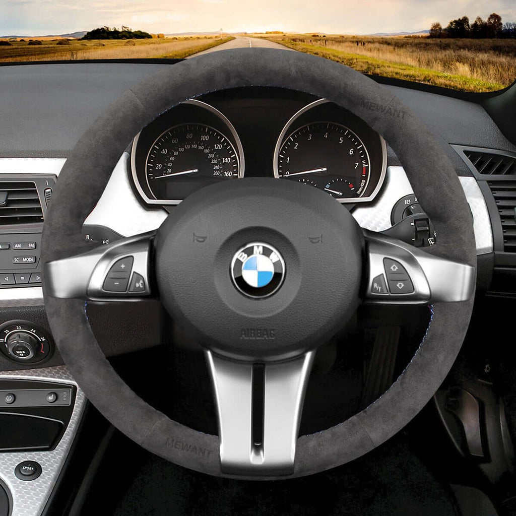 MEWANT Car Steering Wheel Cover for BMW Z4 E85 Roadster E86 Coupe 2003 - 2008 - Alcantara, Leather, Carbon Fiber, Easy Install, Non - Slip, Best Steering Wheel Cover