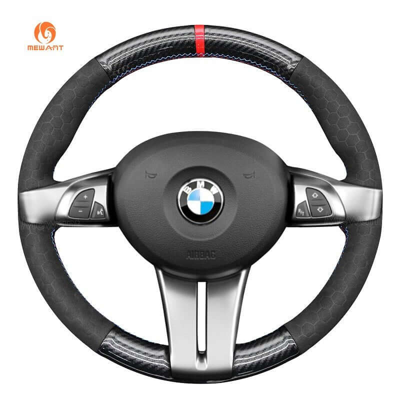 MEWANT Car Steering Wheel Cover for BMW Z4 E85 Roadster E86 Coupe 2003 - 2008 - Alcantara, Leather, Carbon Fiber, Easy Install, Non - Slip, Best Steering Wheel Cover