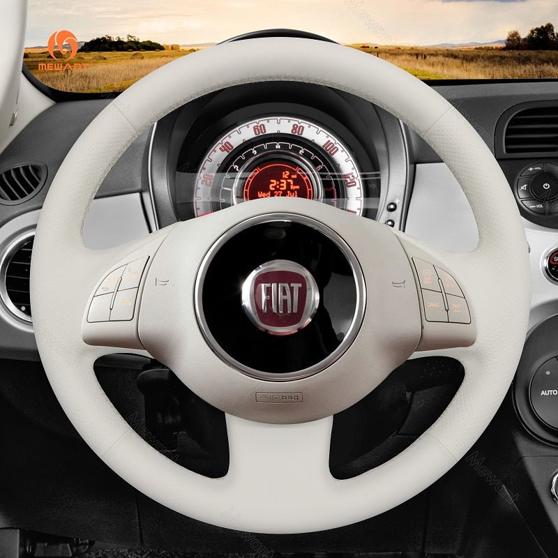 MEWANT Car Steering Wheel Cover for Fiat 500 2007 - 2015 / Fiat 500e 2014 - 2018 / Fiat 500C 2014 - 2017 - Alcantara, Leather, Carbon Fiber, Easy Install, Non - Slip, Best Steering Wheel Cover