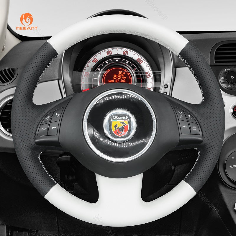 MEWANT Car Steering Wheel Cover for Fiat 500 2007 - 2015 / Fiat 500e 2014 - 2018 / Fiat 500C 2014 - 2017 - Alcantara, Leather, Carbon Fiber, Easy Install, Non - Slip, Best Steering Wheel Cover