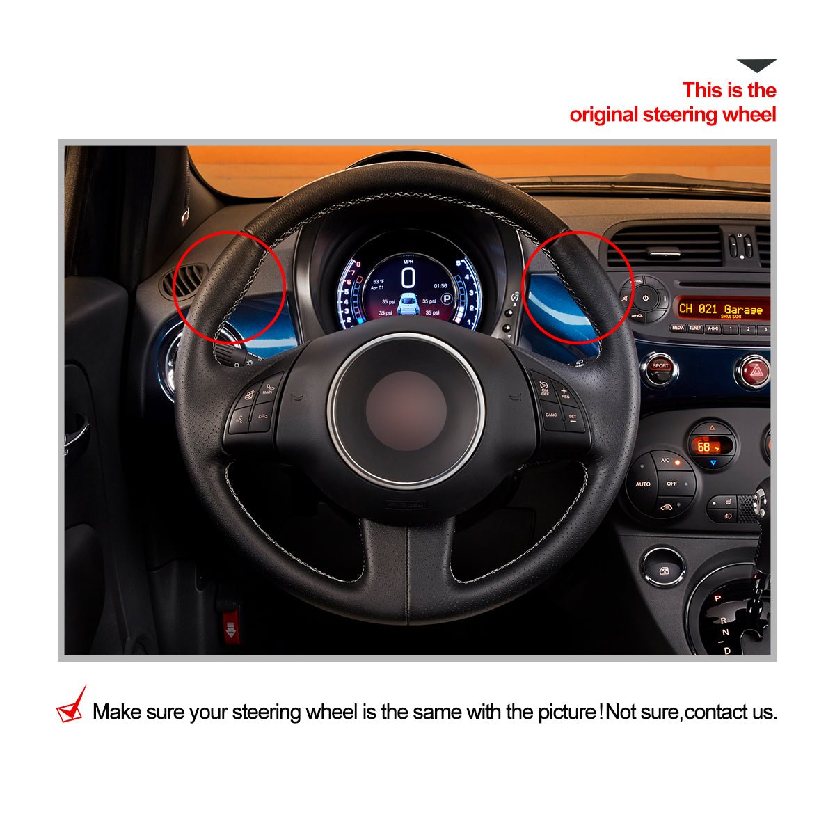 MEWANT Car Steering Wheel Cover for Fiat 500 2007 - 2015 / Fiat 500e 2014 - 2018 / Fiat 500C 2014 - 2017 - Alcantara, Leather, Carbon Fiber, Easy Install, Non - Slip, Best Steering Wheel Cover