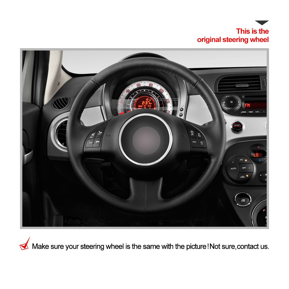 MEWANT Car Steering Wheel Cover for Fiat 500 2007 - 2015 / Fiat 500e 2014 - 2018 / Fiat 500C 2014 - 2017 - Alcantara, Leather, Carbon Fiber, Easy Install, Non - Slip, Best Steering Wheel Cover