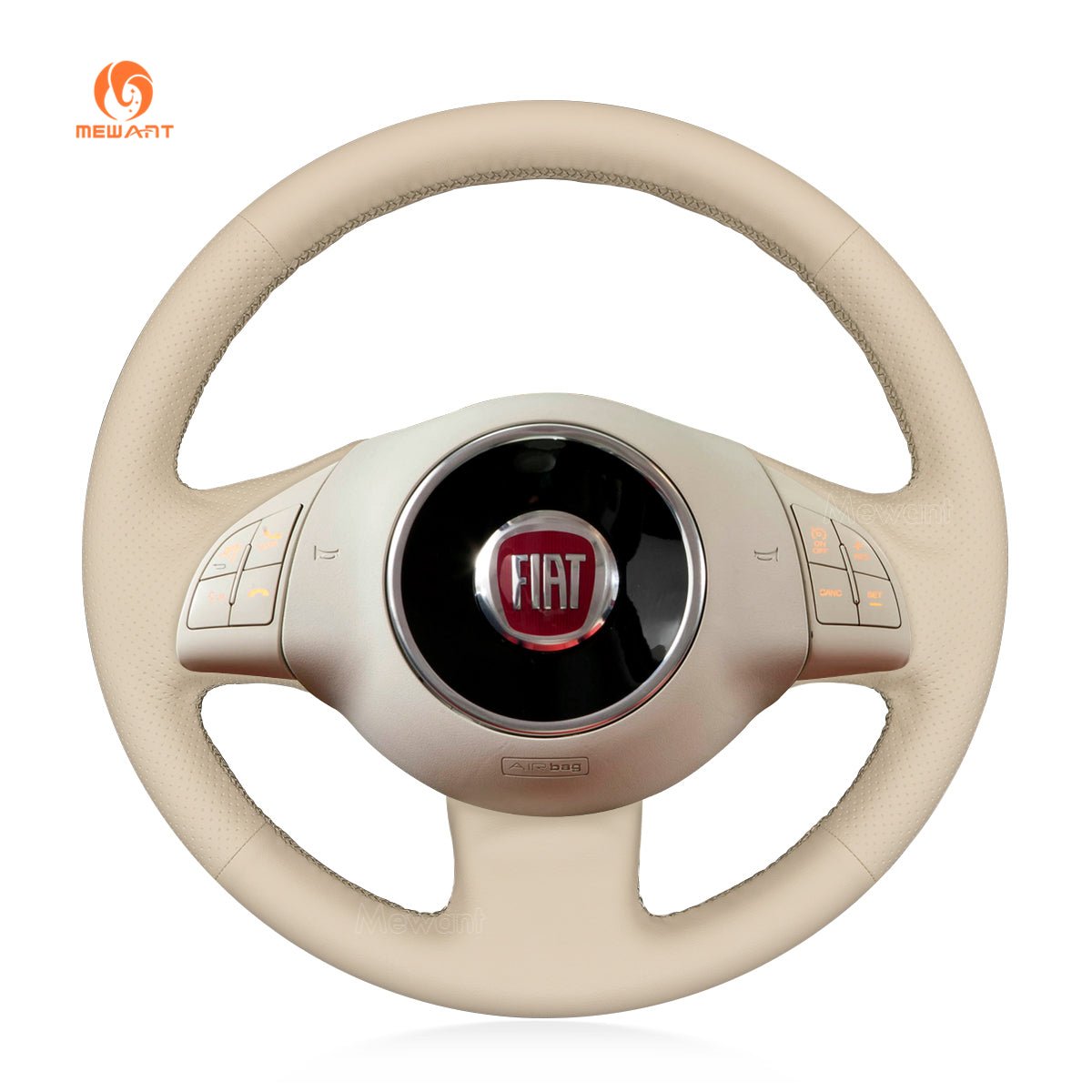 MEWANT Car Steering Wheel Cover for Fiat 500 2007 - 2015 / Fiat 500e 2014 - 2018 / Fiat 500C 2014 - 2017 - Alcantara, Leather, Carbon Fiber, Easy Install, Non - Slip, Best Steering Wheel Cover