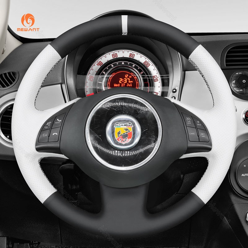 MEWANT Car Steering Wheel Cover for Fiat 500 2007 - 2015 / Fiat 500e 2014 - 2018 / Fiat 500C 2014 - 2017 - Alcantara, Leather, Carbon Fiber, Easy Install, Non - Slip, Best Steering Wheel Cover