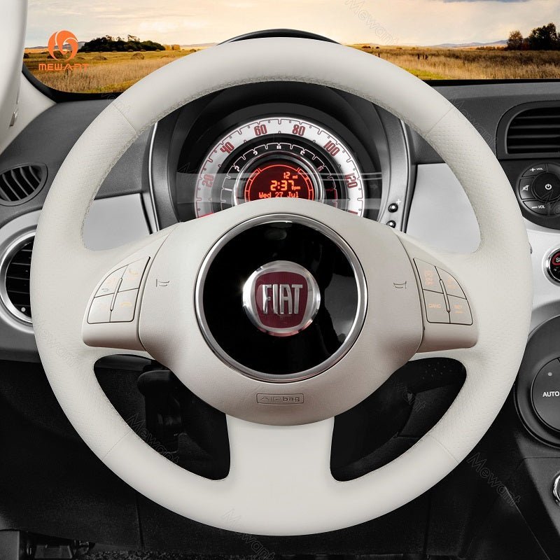 MEWANT Car Steering Wheel Cover for Fiat 500 2007 - 2015 / Fiat 500e 2014 - 2018 / Fiat 500C 2014 - 2017 - Alcantara, Leather, Carbon Fiber, Easy Install, Non - Slip, Best Steering Wheel Cover