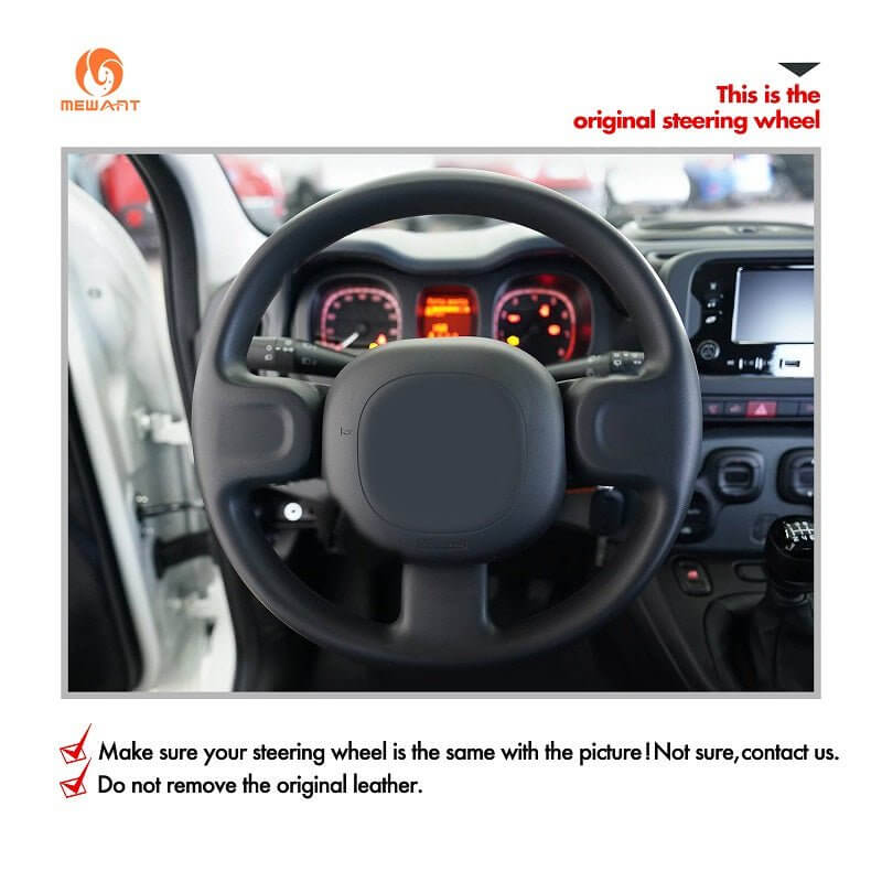 MEWANT Car Steering Wheel Cover for Fiat Panda 2012 - 2024 - Alcantara, Leather, Carbon Fiber, Easy Install, Non - Slip, Best Steering Wheel Cover
