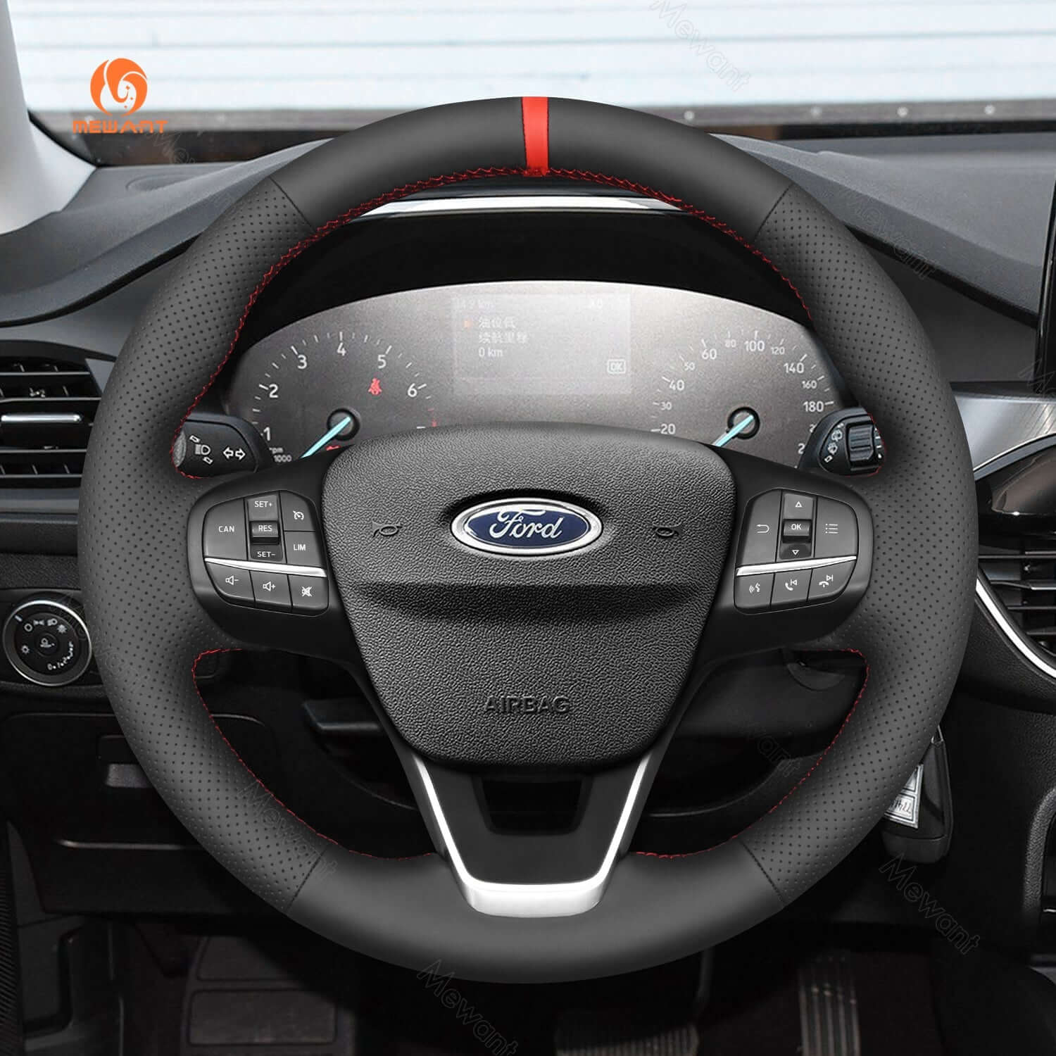MEWANT Car Steering Wheel Cover for Ford Bronco Sport/ Ford Focus IV/ Kuga III Puma/ Bronco Sport/ Fiesta VII/ Maverick/ Tourneo Courier/ Tourneo Custom/ Transit/ E - Transit/Transit Courier/ Transit Custom/ Escape - Alcantara, Leather, Carbon Fiber, Easy Install, Non - Slip, Best Steering Wheel Cover