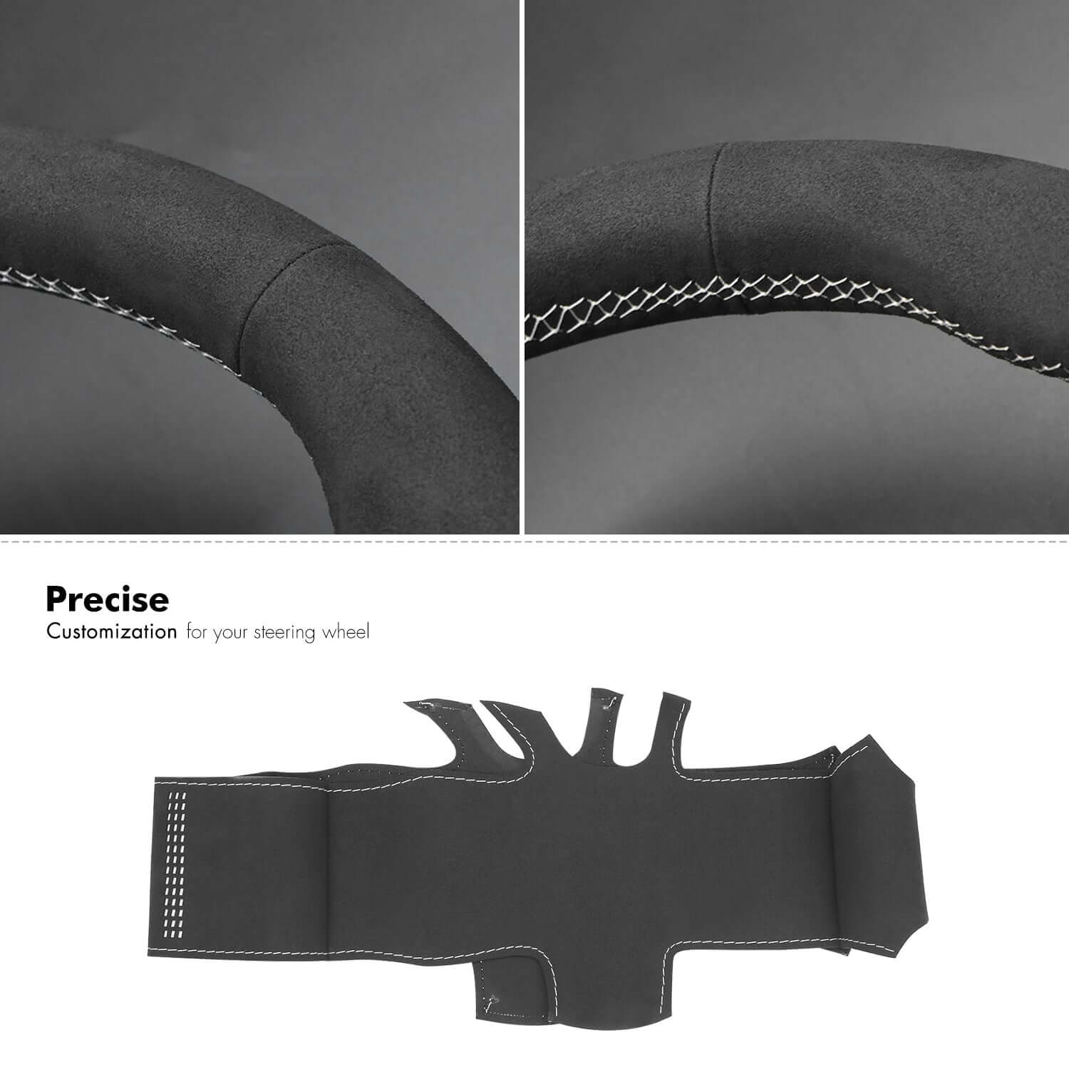 MEWANT Car Steering Wheel Cover for Ford Bronco Sport/ Ford Focus IV/ Kuga III Puma/ Bronco Sport/ Fiesta VII/ Maverick/ Tourneo Courier/ Tourneo Custom/ Transit/ E - Transit/Transit Courier/ Transit Custom/ Escape - Alcantara, Leather, Carbon Fiber, Easy Install, Non - Slip, Best Steering Wheel Cover