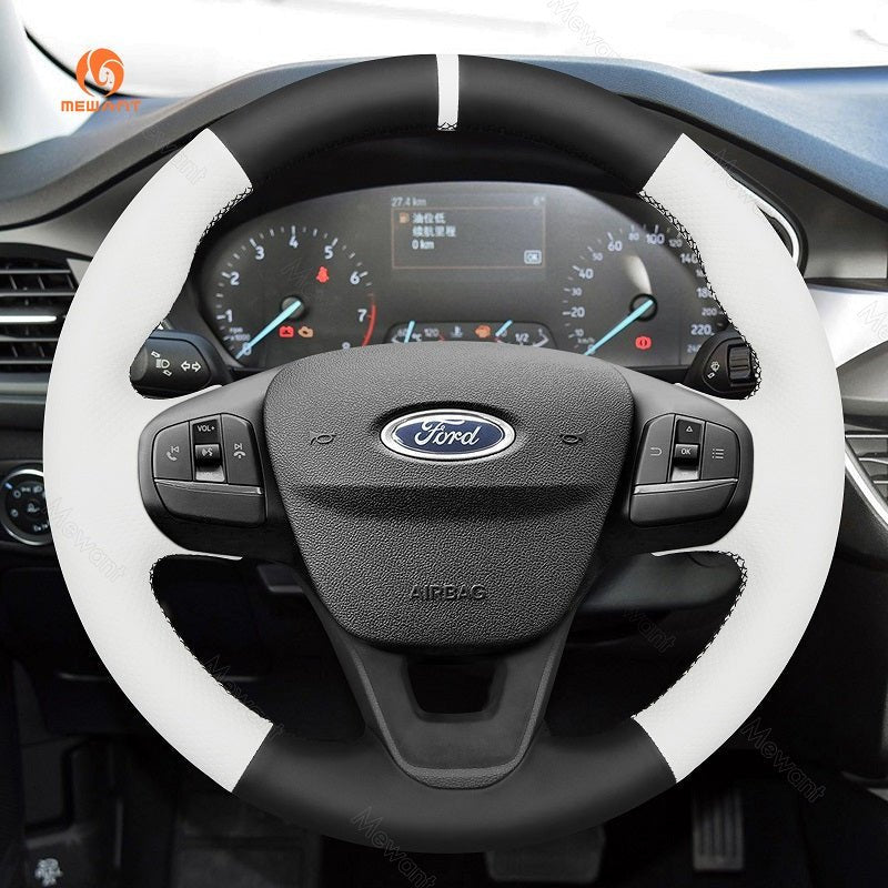 MEWANT Car Steering Wheel Cover for Ford Bronco Sport/ Ford Focus IV/ Kuga III Puma/ Bronco Sport/ Fiesta VII/ Maverick/ Tourneo Courier/ Tourneo Custom/ Transit/ E - Transit/Transit Courier/ Transit Custom/ Escape - Alcantara, Leather, Carbon Fiber, Easy Install, Non - Slip, Best Steering Wheel Cover