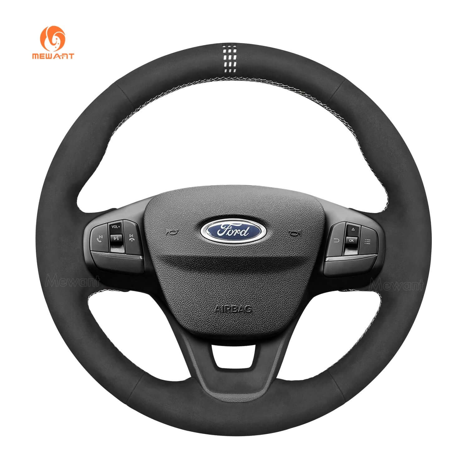 MEWANT Car Steering Wheel Cover for Ford Bronco Sport/ Ford Focus IV/ Kuga III Puma/ Bronco Sport/ Fiesta VII/ Maverick/ Tourneo Courier/ Tourneo Custom/ Transit/ E - Transit/Transit Courier/ Transit Custom/ Escape - Alcantara, Leather, Carbon Fiber, Easy Install, Non - Slip, Best Steering Wheel Cover