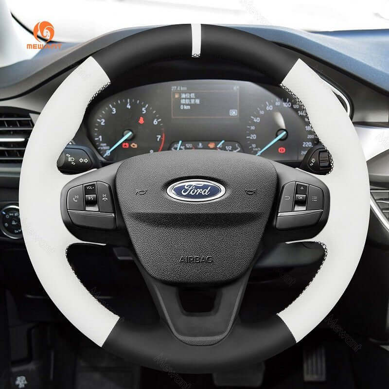 MEWANT Car Steering Wheel Cover for Ford Bronco Sport/ Ford Focus IV/ Kuga III Puma/ Bronco Sport/ Fiesta VII/ Maverick/ Tourneo Courier/ Tourneo Custom/ Transit/ E - Transit/Transit Courier/ Transit Custom/ Escape - Alcantara, Leather, Carbon Fiber, Easy Install, Non - Slip, Best Steering Wheel Cover