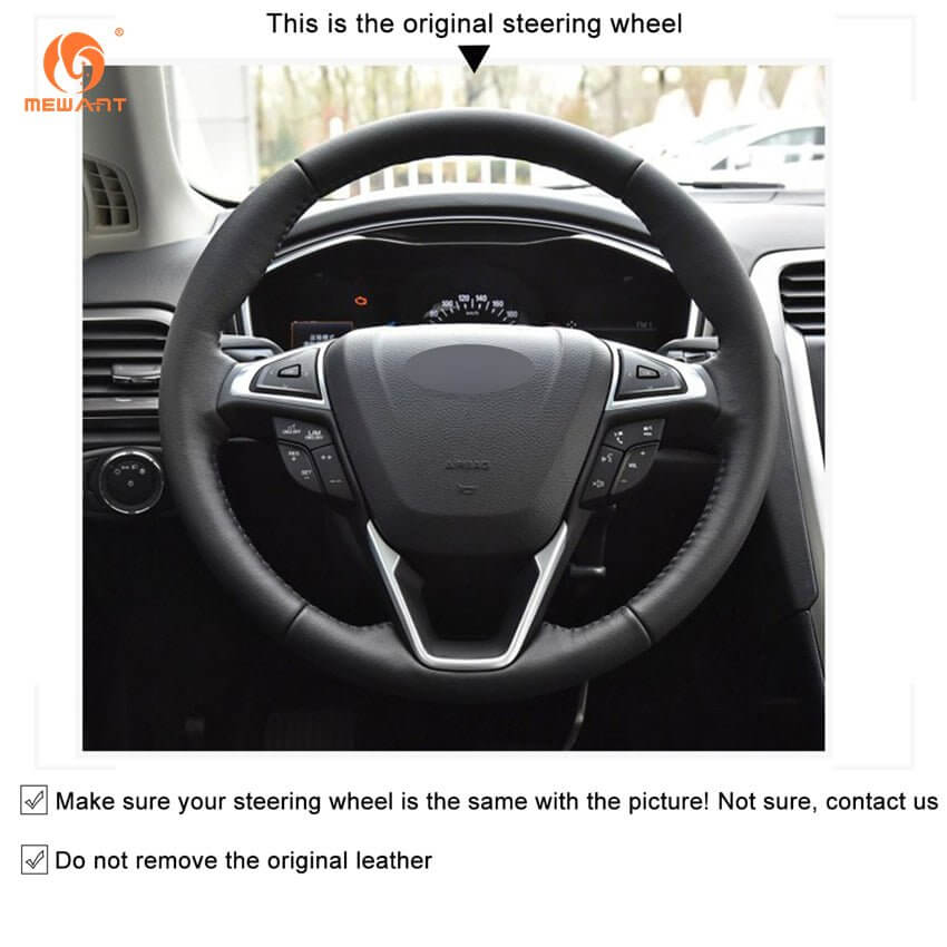 MEWANT Car Steering Wheel Cover for Ford Edge/ Fusion/ Mondeo/ S - Max/ Edge/ Galaxy - Alcantara, Leather, Carbon Fiber, Easy Install, Non - Slip, Best Steering Wheel Cover