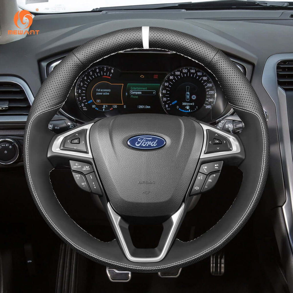 MEWANT Car Steering Wheel Cover for Ford Edge/ Fusion/ Mondeo/ S - Max/ Edge/ Galaxy - Alcantara, Leather, Carbon Fiber, Easy Install, Non - Slip, Best Steering Wheel Cover