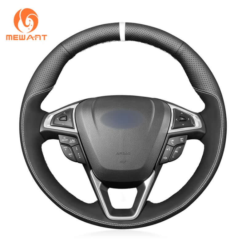 MEWANT Car Steering Wheel Cover for Ford Edge/ Fusion/ Mondeo/ S - Max/ Edge/ Galaxy - Alcantara, Leather, Carbon Fiber, Easy Install, Non - Slip, Best Steering Wheel Cover
