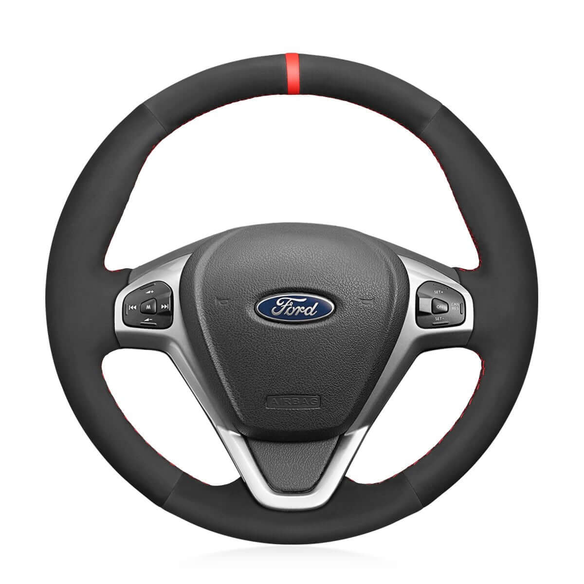 MEWANT Car Steering Wheel Cover for Ford Fiesta VI/ Fiesta VII/ Ecosport/ B - MAX/ Ka (Ka+)/ Tourneo Courier/ Transit Courier - Alcantara, Leather, Carbon Fiber, Easy Install, Non - Slip, Best Steering Wheel Cover
