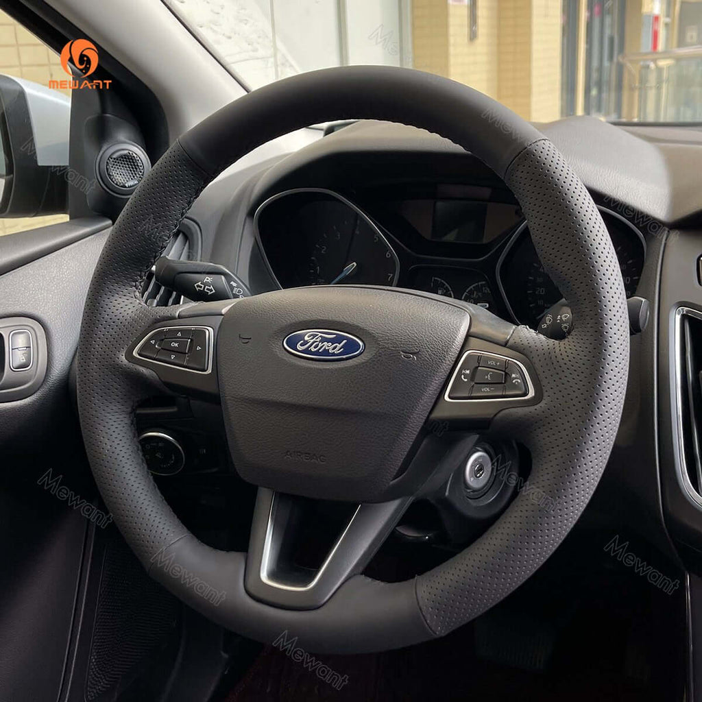 MEWANT Car Steering Wheel Cover for Ford Focus(III)/ Escape/ Ecosport/ C - MAX/ Grand C - Max/ Kuga - Alcantara, Leather, Carbon Fiber, Easy Install, Non - Slip, Best Steering Wheel Cover
