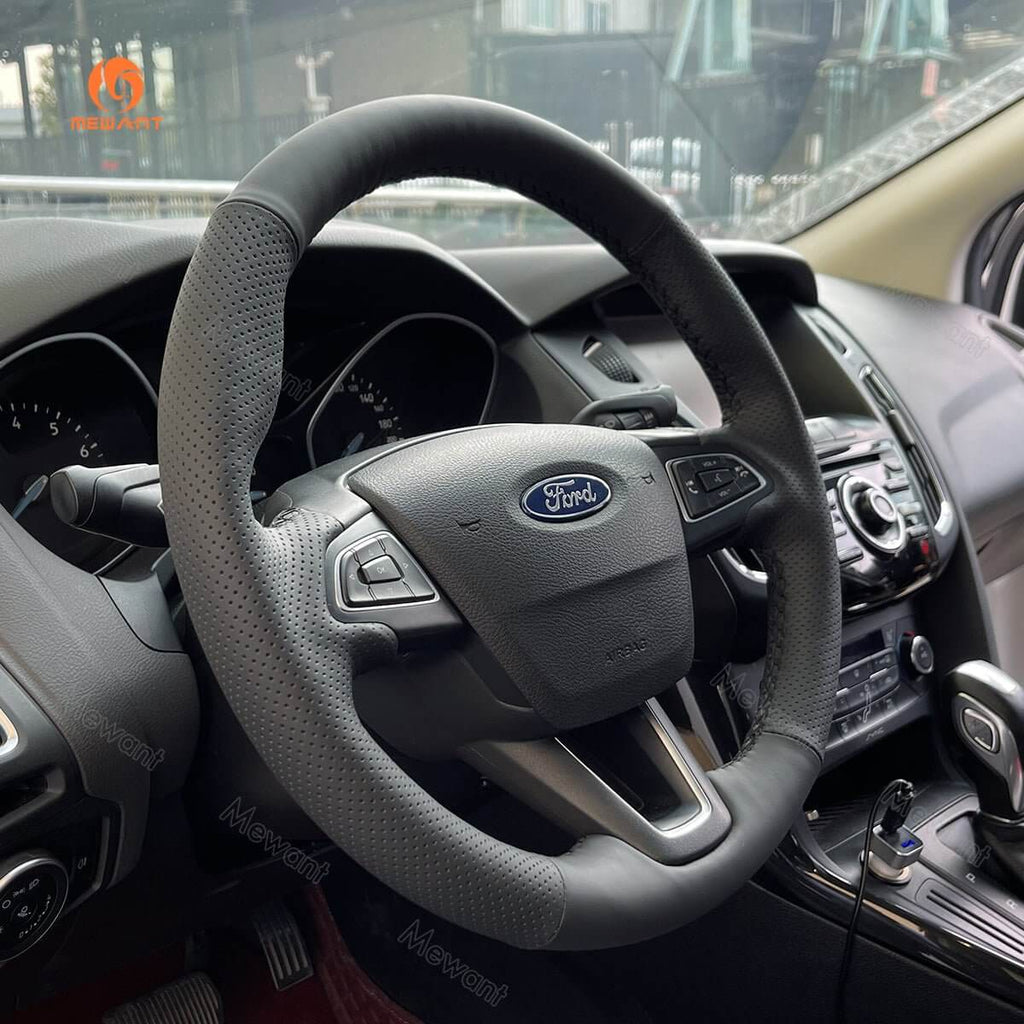 MEWANT Car Steering Wheel Cover for Ford Focus(III)/ Escape/ Ecosport/ C - MAX/ Grand C - Max/ Kuga - Alcantara, Leather, Carbon Fiber, Easy Install, Non - Slip, Best Steering Wheel Cover
