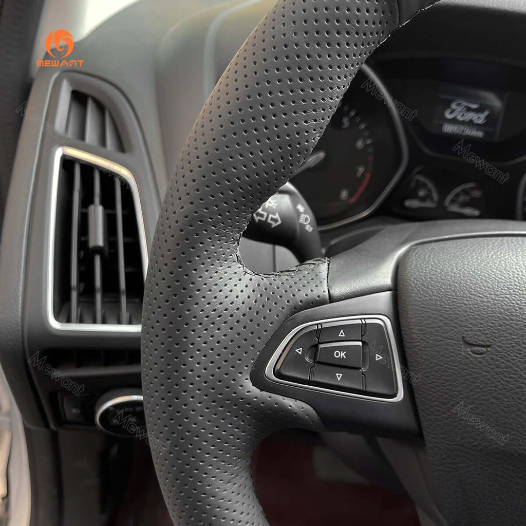 MEWANT Car Steering Wheel Cover for Ford Focus(III)/ Escape/ Ecosport/ C - MAX/ Grand C - Max/ Kuga - Alcantara, Leather, Carbon Fiber, Easy Install, Non - Slip, Best Steering Wheel Cover
