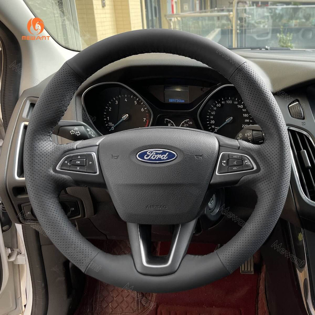 MEWANT Steering Wheel Cover for Ford Focus III Escape Ecosport C-MAX Grand C-Max Kuga 2015-2023