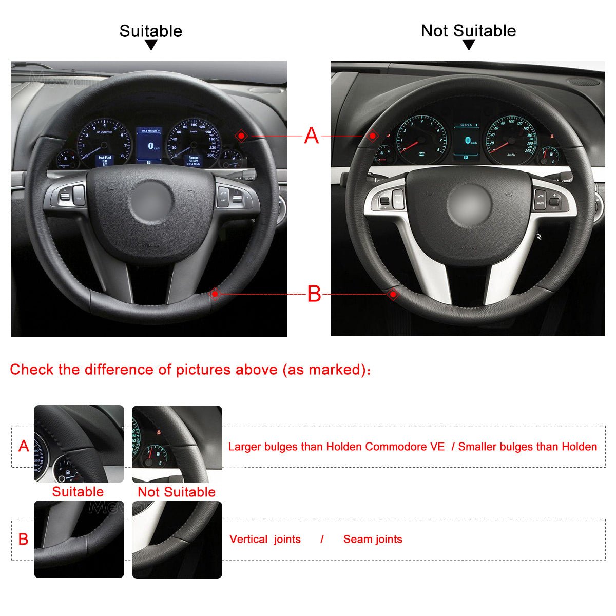 MEWANT Car Steering Wheel Cover for Holden Commodore (VE) 2006 - 2012 / Ute 2007 - 2013 / Calais 2006 - 2012 / Caprice 2006 - 2013 - Mewant Cover