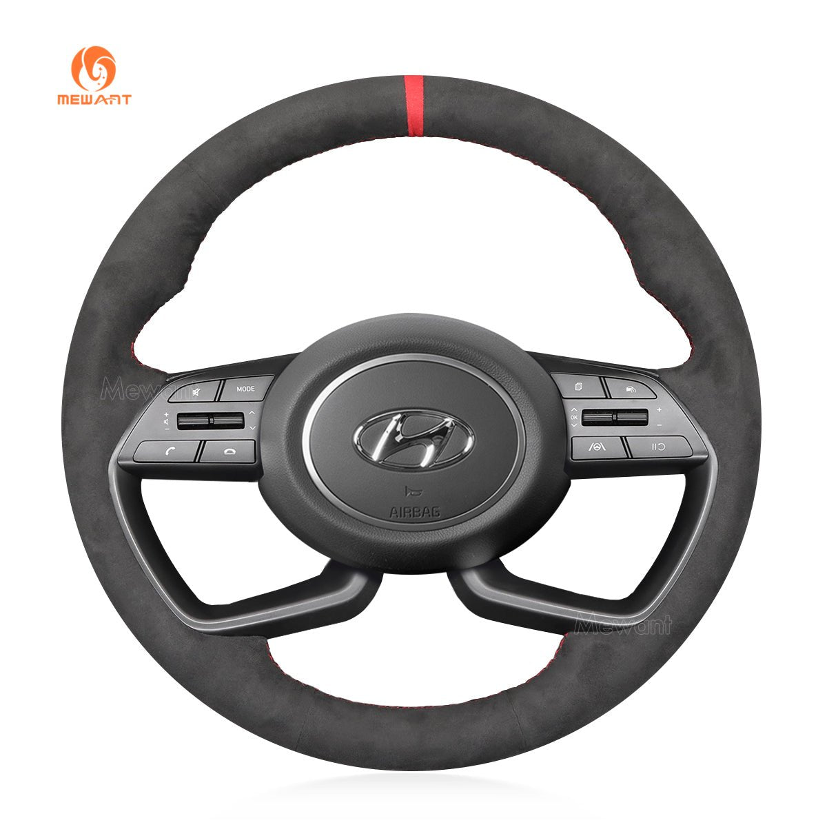MEWANT Car Steering Wheel Cover for Hyundai i20 III 2020 - 2023 / Bayon 2021 - 2024 - Alcantara, Leather, Carbon Fiber, Easy Install, Non - Slip, Best Steering Wheel Cover