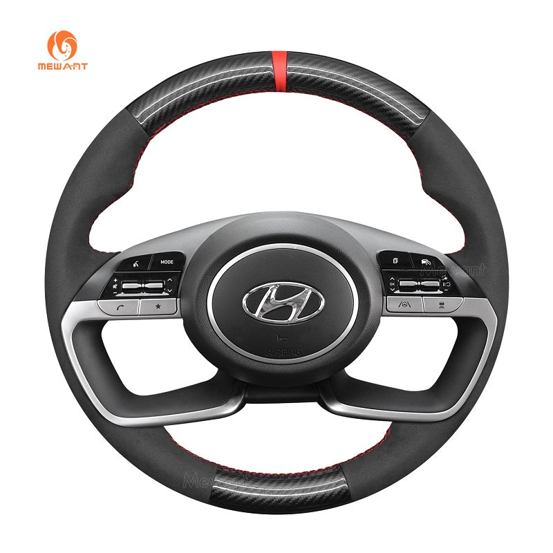 MEWANT Car Steering Wheel Cover for Hyundai Tucson / Tucson IV/ i20 III / Bayon/ i30 Sedan (Active/Elite) - Alcantara, Leather, Carbon Fiber, Easy Install, Non - Slip, Best Steering Wheel Cover