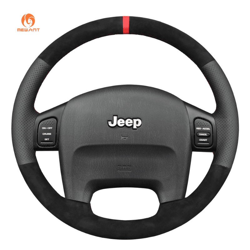 MEWANT Car Steering Wheel Cover for Jeep Wrangler Grand Cherokee - Alcantara, Leather, Carbon Fiber, Easy Install, Non - Slip, Best Steering Wheel Cover