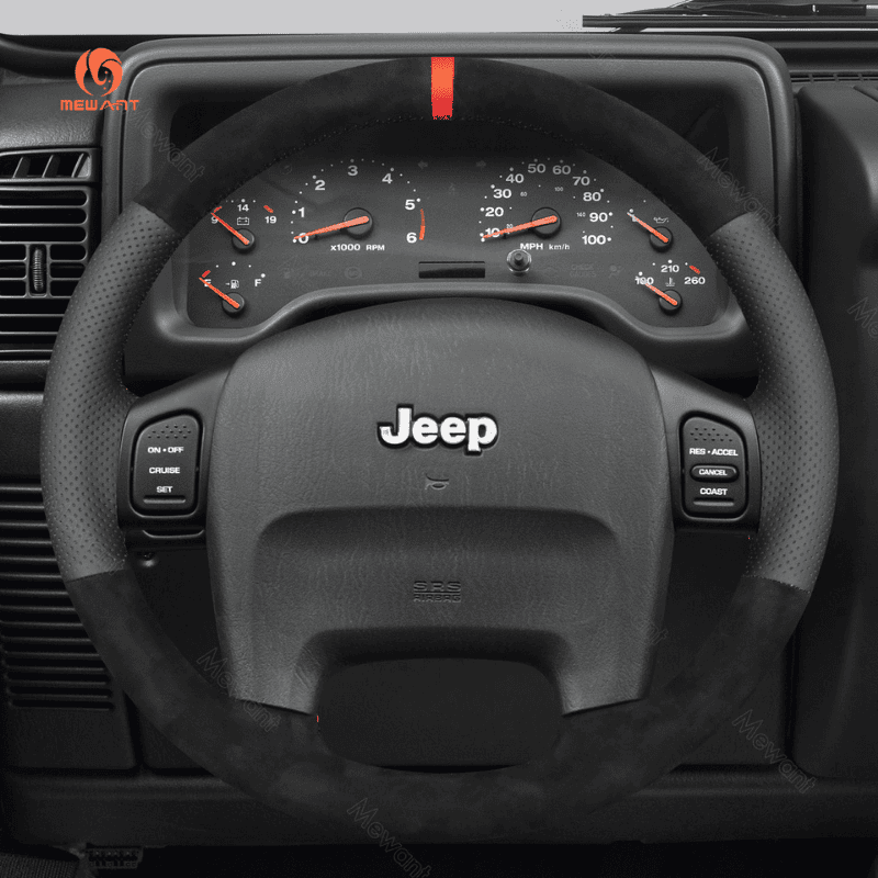 MEWANT Car Steering Wheel Cover for Jeep Wrangler Grand Cherokee - Alcantara, Leather, Carbon Fiber, Easy Install, Non - Slip, Best Steering Wheel Cover