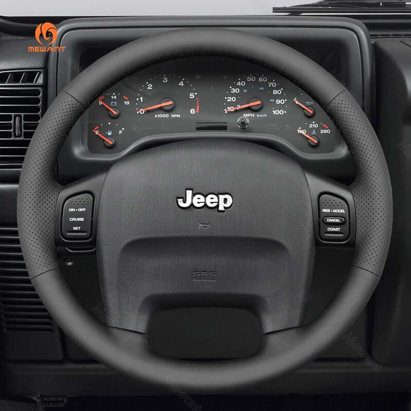 MEWANT Car Steering Wheel Cover for Jeep Wrangler Grand Cherokee - Alcantara, Leather, Carbon Fiber, Easy Install, Non - Slip, Best Steering Wheel Cover