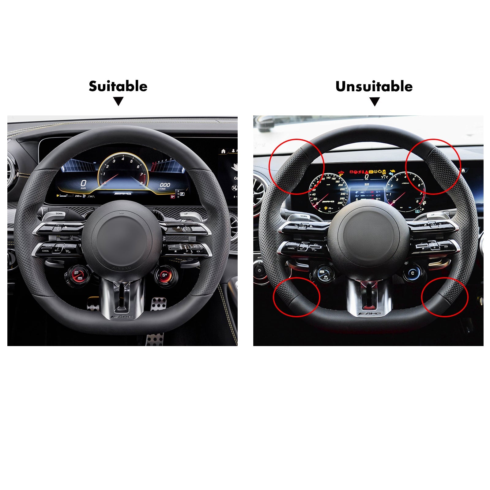 MEWANT Car Steering Wheel Cover for Mercedes - Benz AMG GT (C190/R190) E53 E63S (W213) EQE (V295) SL55 SL63 (R232) - Alcantara, Leather, Carbon Fiber, Easy Install, Non - Slip, Best Steering Wheel Cover