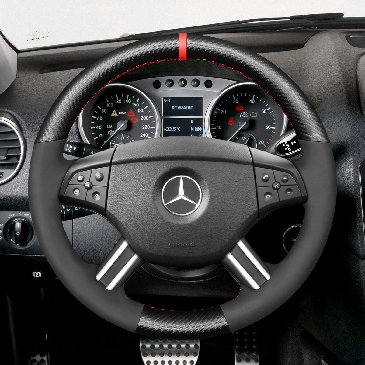 MEWANT Car Steering Wheel Cover for Mercedes Benz GL - Class X164 2006 - 2009 / M - Class W164 2005 - 2008 / R - Class 2006 - 2009 - Alcantara, Leather, Carbon Fiber, Easy Install, Non - Slip, Best Steering Wheel Cover