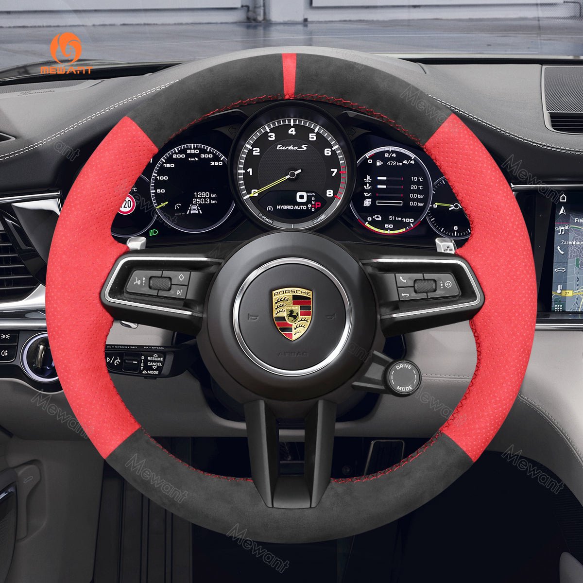 MEWANT Car Steering Wheel Cover for Porsche 911 (992) / Macan/ Panamera / Taycan - Alcantara, Leather, Carbon Fiber, Easy Install, Non - Slip, Best Steering Wheel Cover