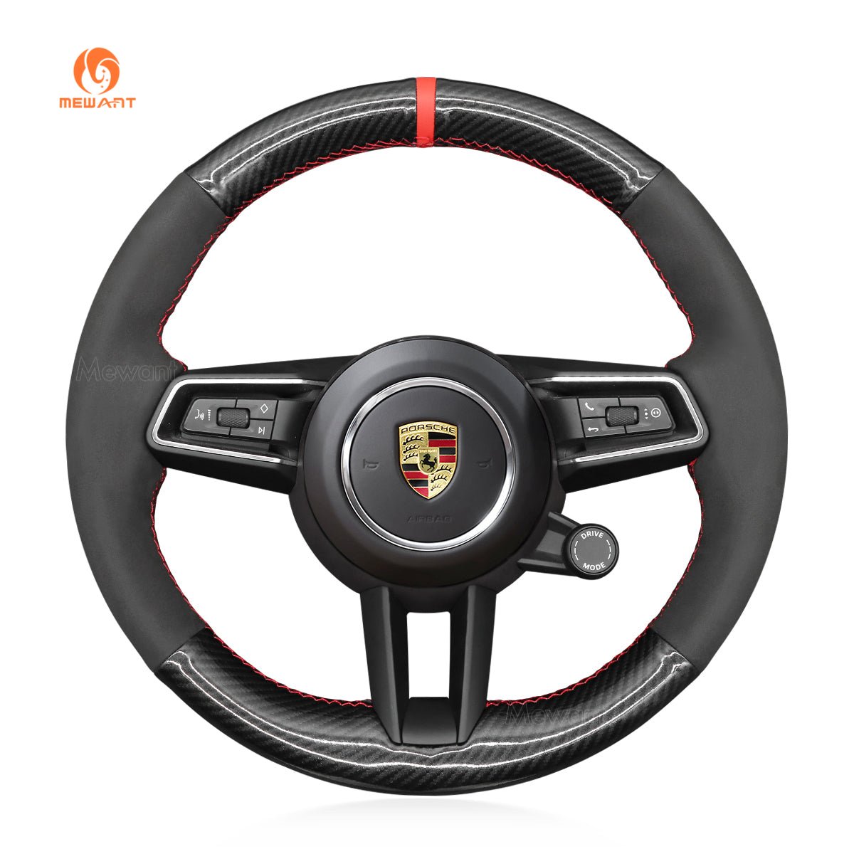 MEWANT Car Steering Wheel Cover for Porsche 911 (992) / Macan/ Panamera / Taycan - Alcantara, Leather, Carbon Fiber, Easy Install, Non - Slip, Best Steering Wheel Cover