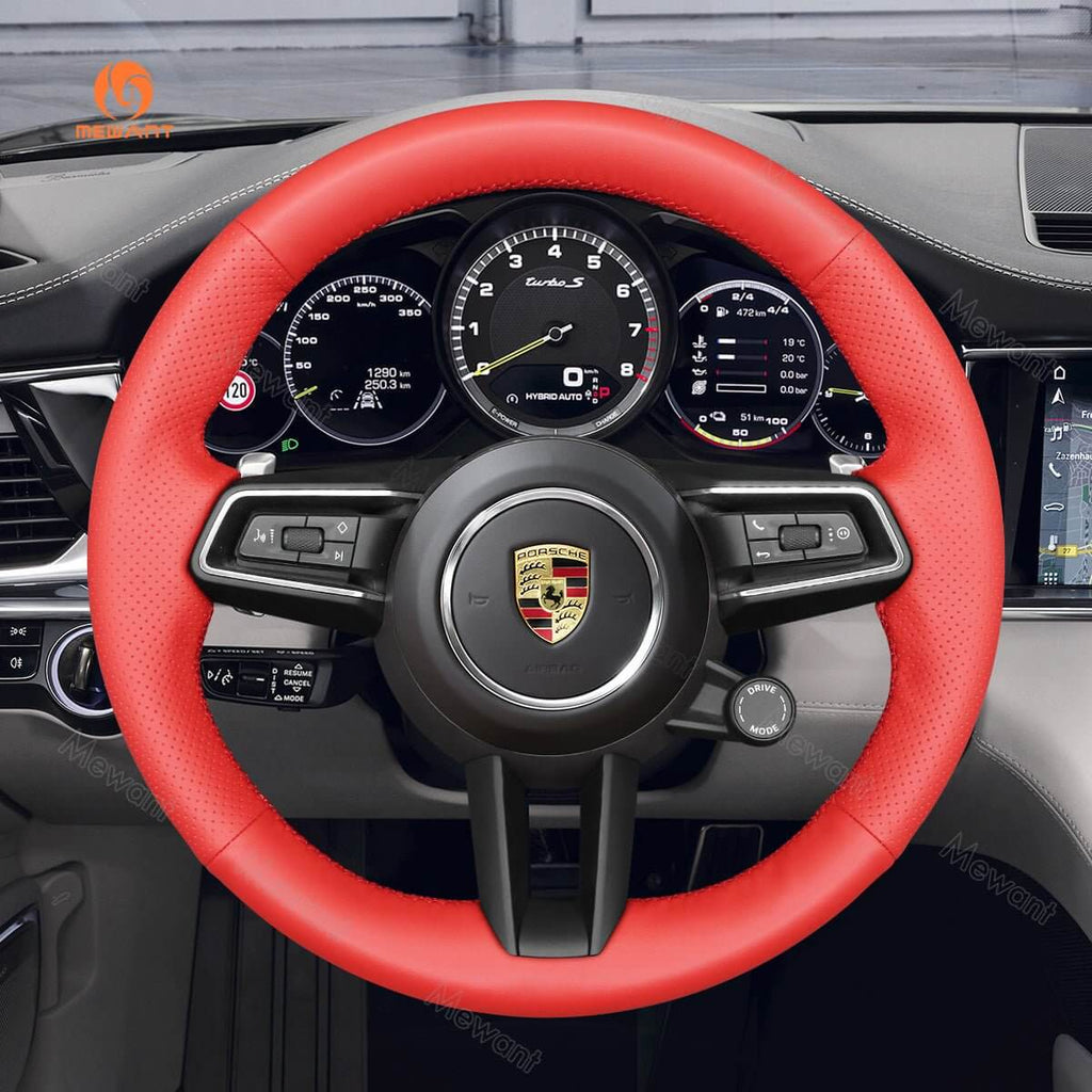 MEWANT Car Steering Wheel Cover for Porsche 911 (992) / Macan/ Panamera / Taycan - Alcantara, Leather, Carbon Fiber, Easy Install, Non - Slip, Best Steering Wheel Cover