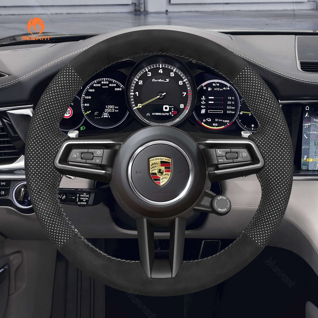 MEWANT Car Steering Wheel Cover for Porsche 911 (992) / Macan/ Panamera / Taycan - Alcantara, Leather, Carbon Fiber, Easy Install, Non - Slip, Best Steering Wheel Cover