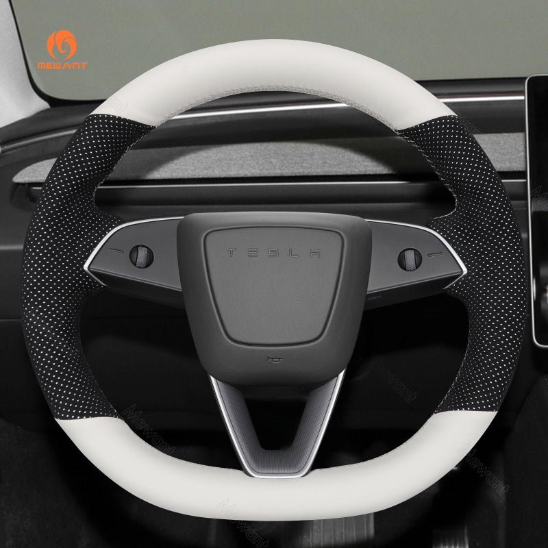 Mewant Car Steering Wheel Cover - for Tesla Model 3 Highland 2023 2024 2025 Model Y - US in stock - Alcantara, Leather, Carbon Fiber, Easy Install, Non - Slip, Best Steering Wheel Cover