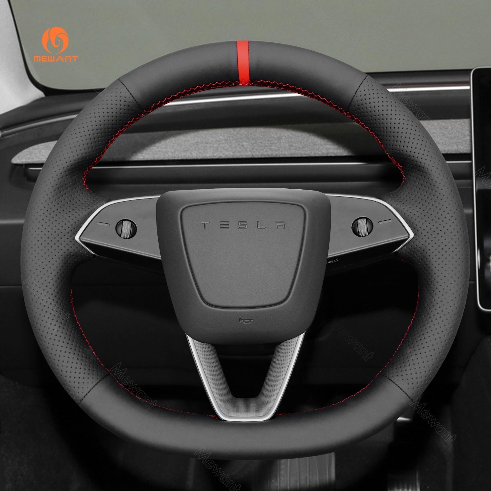 Mewant Car Steering Wheel Cover - for Tesla Model 3 Highland 2023 2024 2025 Model Y - US in stock - Alcantara, Leather, Carbon Fiber, Easy Install, Non - Slip, Best Steering Wheel Cover
