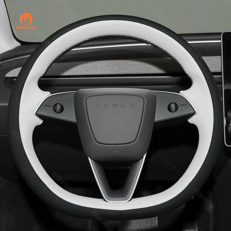 Mewant Car Steering Wheel Cover - for Tesla Model 3 Highland 2023 2024 2025 Model Y - US in stock - Alcantara, Leather, Carbon Fiber, Easy Install, Non - Slip, Best Steering Wheel Cover
