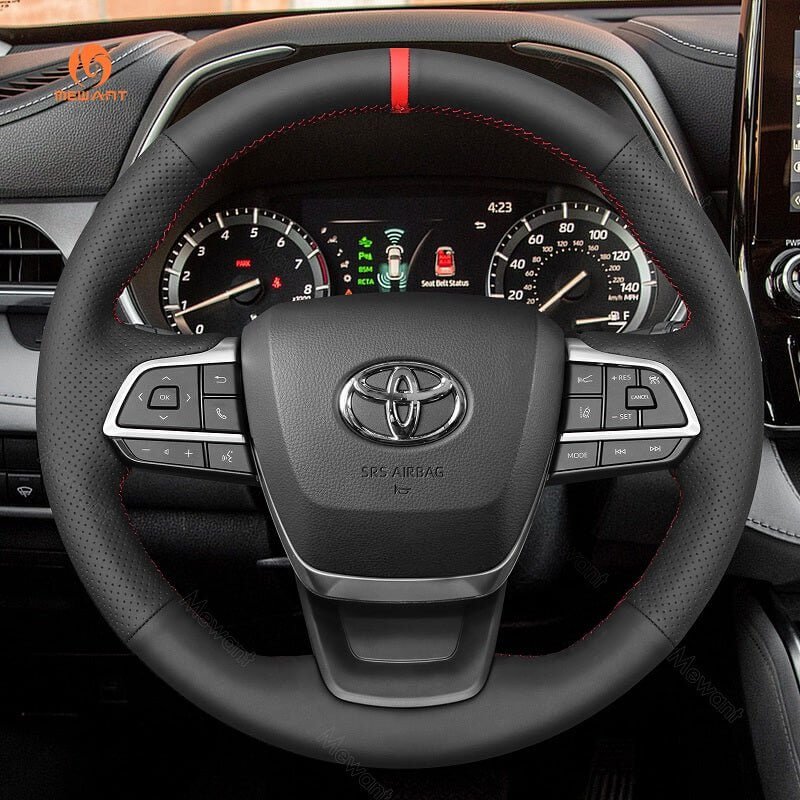 MEWANT Car Steering Wheel Cover for Toyota Highlander 2020 - 2024 / Grand Highlander 2024 / Sienna 2021 - 2024 - Alcantara, Leather, Carbon Fiber, Easy Install, Non - Slip, Best Steering Wheel Cover