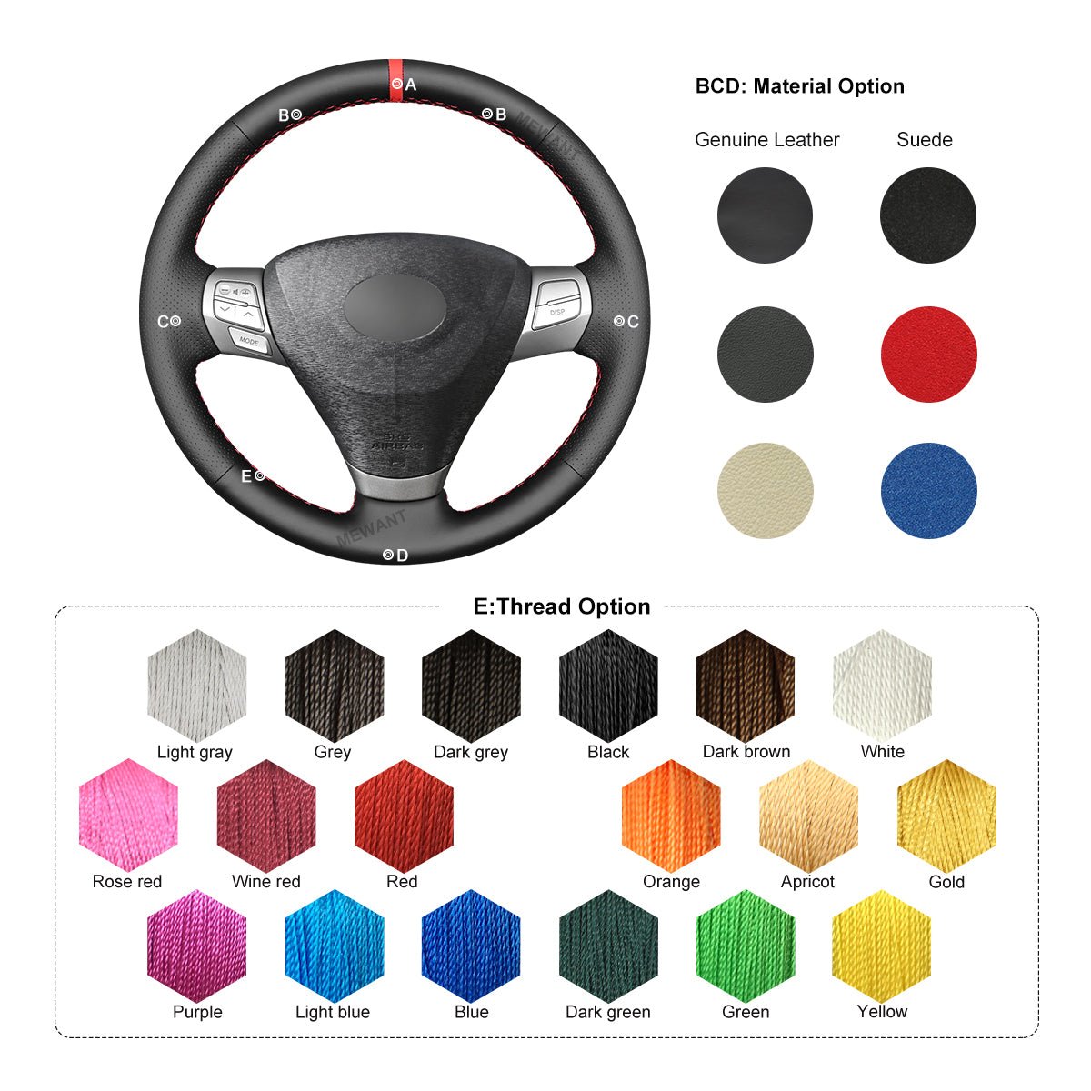 MEWANT Car Steering Wheel Cover for Toyota Solara (Camry Solara) 2007 - 2008 / Venza 2009 - 2012 - Mewant Cover