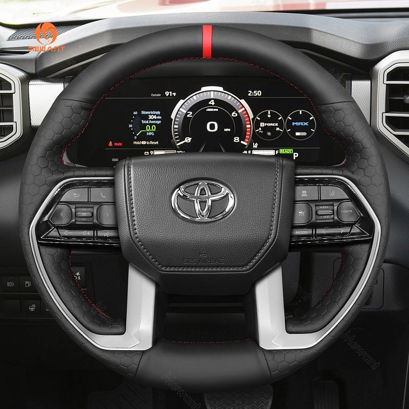 MEWANT Car Steering Wheel Cover for Toyota Tacoma Tundra Sequoia - Alcantara, Leather, Carbon Fiber, Easy Install, Non - Slip, Best Steering Wheel Cover