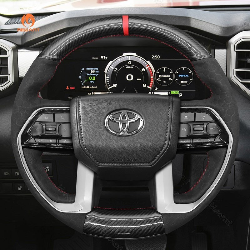 MEWANT Car Steering Wheel Cover for Toyota Tacoma Tundra Sequoia - Alcantara, Leather, Carbon Fiber, Easy Install, Non - Slip, Best Steering Wheel Cover