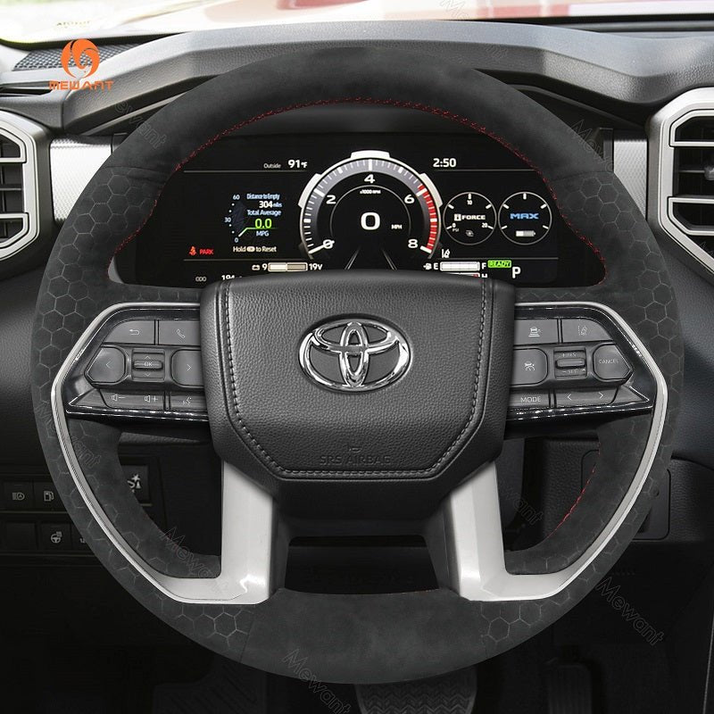 MEWANT Car Steering Wheel Cover for Toyota Tacoma Tundra Sequoia - Alcantara, Leather, Carbon Fiber, Easy Install, Non - Slip, Best Steering Wheel Cover