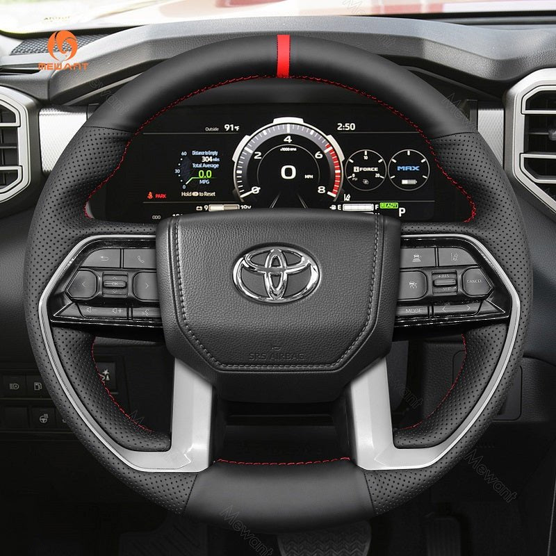 MEWANT Car Steering Wheel Cover for Toyota Tacoma Tundra Sequoia - Alcantara, Leather, Carbon Fiber, Easy Install, Non - Slip, Best Steering Wheel Cover